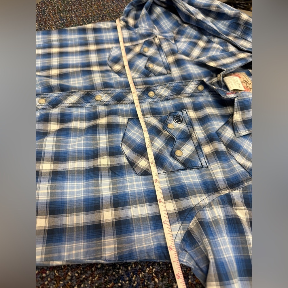 Wrangler Boys Blue Plaid Long Sleeve Dress shirt. Size Large (10-12) 0100 - Picture 8 of 9